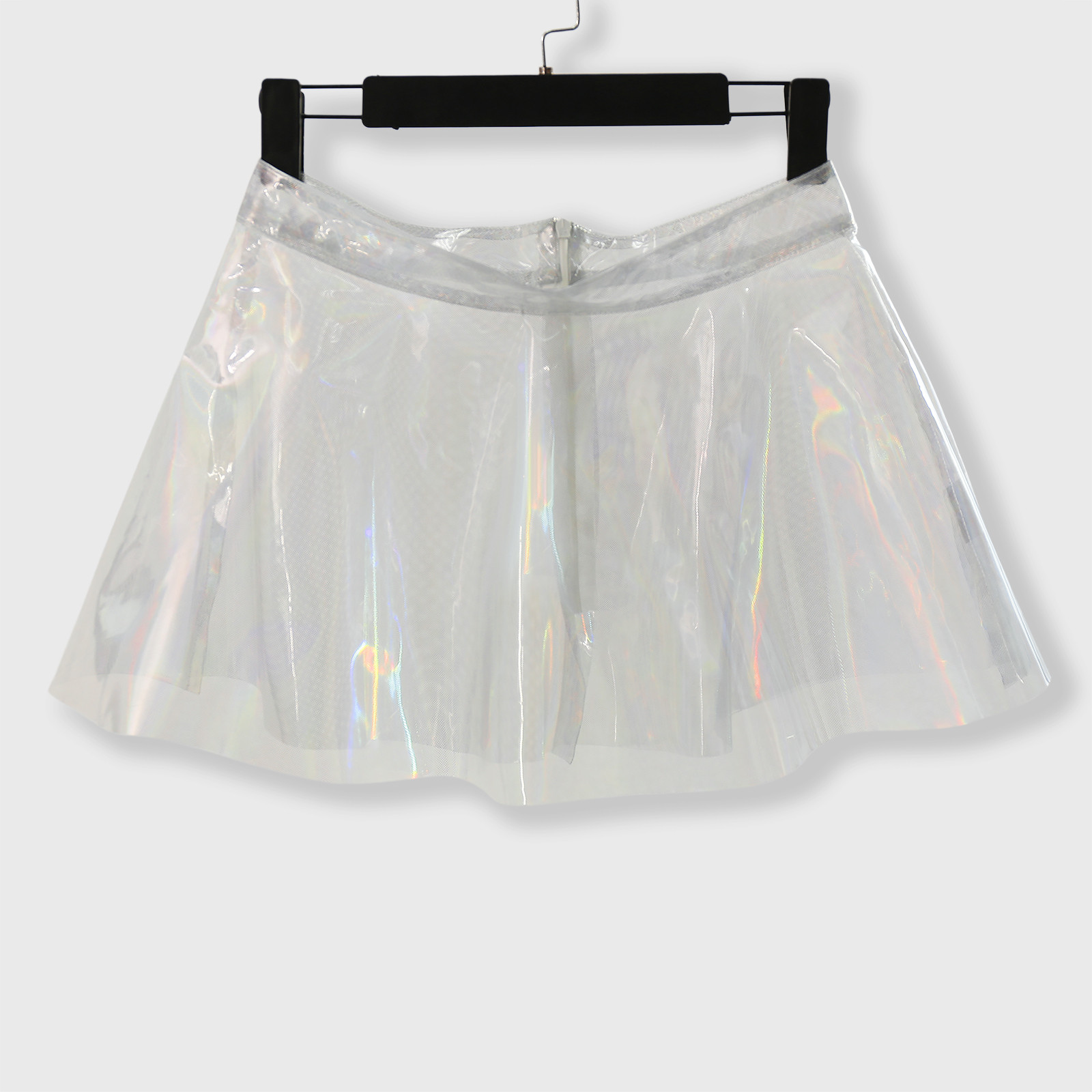 thumbnail image 4 of Minifalda acampanada con pliegues y cintura alta para mujer - Poliéster TPU brillante y transparente - Falda sexy para discotecas y fiestas, 4 of 8